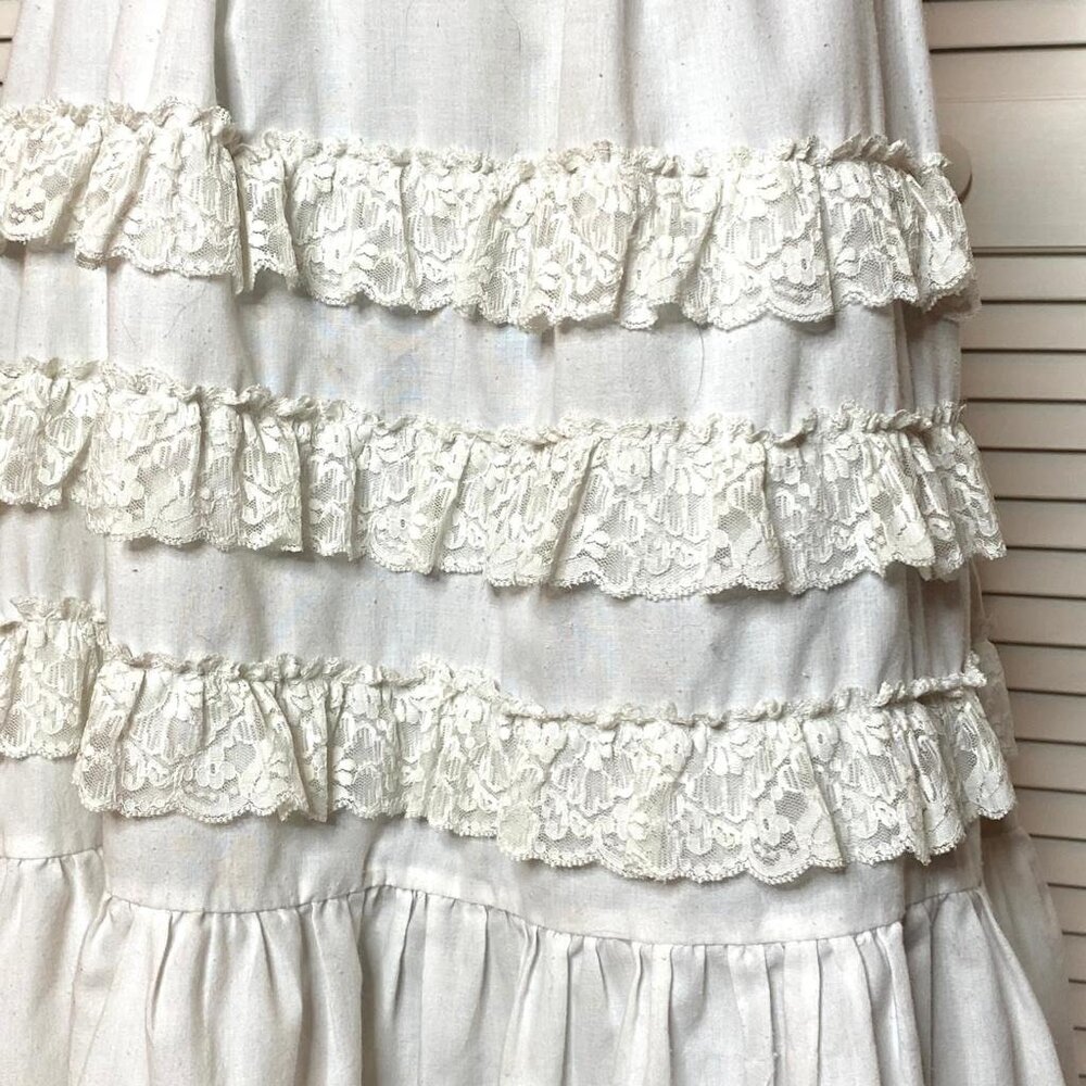 2000s JACKIE ROSE White Tiered Lace Trim Cotton Mid-Length Skirt France T2 S - Picture 3 of 8